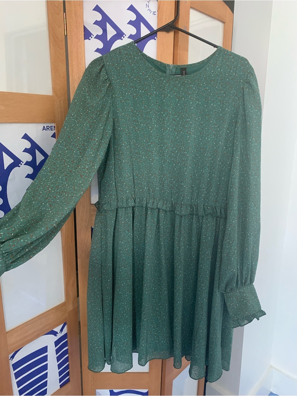 Green Long Sleeve Smocked Waist Mini Dress